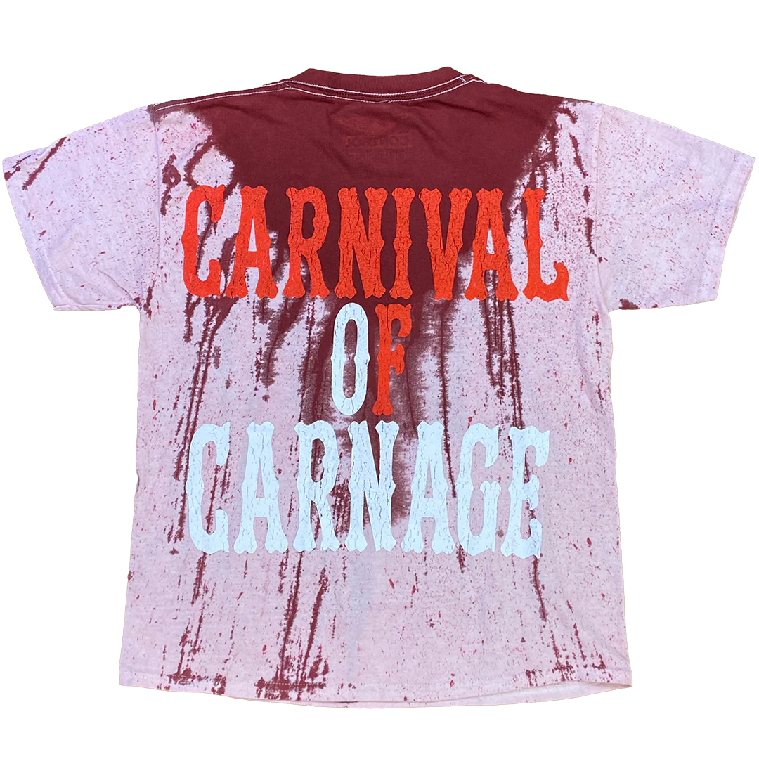"Carnival Of Carnage Vintage" Womens One-Size T-Shirt In Red Blood Splatter Dye - Image 3