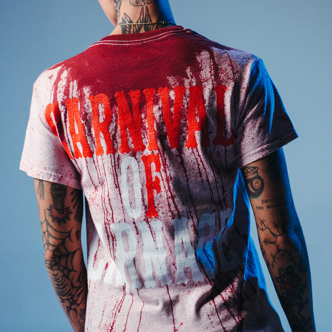 "Carnival Of Carnage Vintage" Womens One-Size T-Shirt In Red Blood Splatter Dye - Image 6